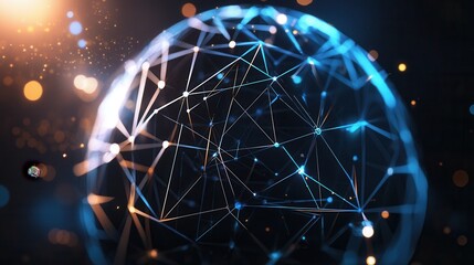 Fototapete - futuristic abstract visualization of a complex digital network system with a glowing interconnected 