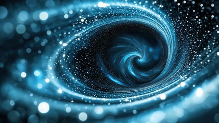 Poster - An abstract and mesmerizing image showcasing a mesmerizing vortex of luminous particles moving through a digital hyperspace like environment with a captivating blue hue
