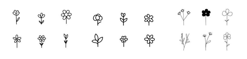 Poster - A flat-style hand-drawn floral silhouette, line art flower illustration on a white background