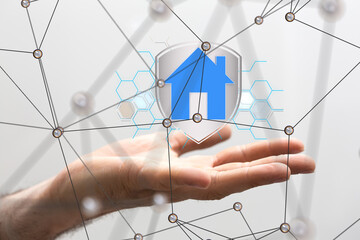 Poster - home data. Digital cyberspace with particles and Digital data network connections concept.