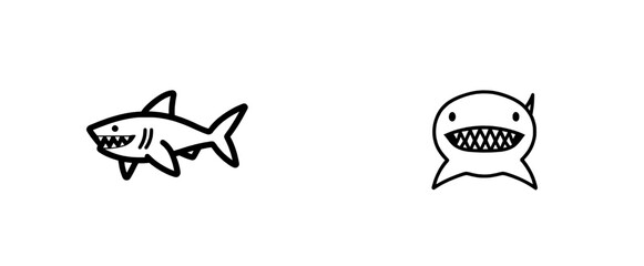 colorless, black and white contour line of a modern isolated single shark tooth shape template, easy