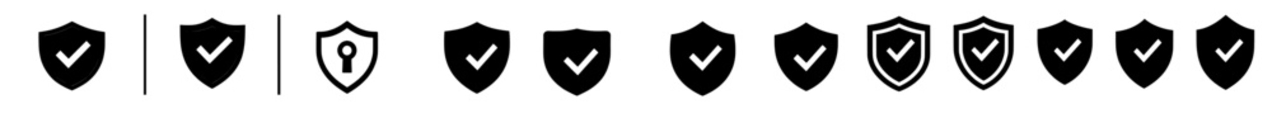 Poster - Icon representing a shield with a check mark or a protective shield symbol featuring a tick