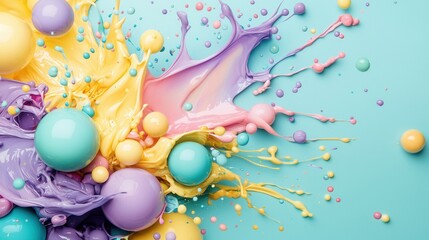 Poster - A dynamic visually captivating image featuring vibrant iridescent spheres and flowing liquid elements creating a mesmerizing abstract composition