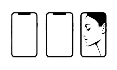 Poster - Modern illustration featuring a collection of digital device mockups including laptop, smartphone, and tablet computer in front view
