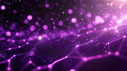 Poster - A futuristic, sci-fi-inspired purple digital background with glowing particles, hexagonal patterns, and fluid motion effects