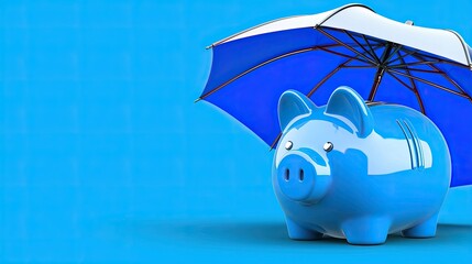 Poster - A glossy piggy bank is shielded by an open umbrella, representing smart financial planning, security, and economic stability