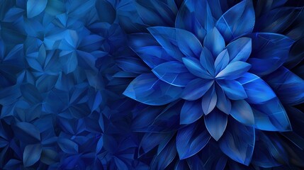 Poster - Captivating digital artwork featuring an intricate layered arrangement of vibrant blue petals forming a mesmerizing abstract flower like pattern against a dark background