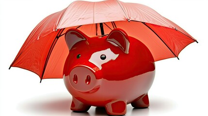 Poster - A glossy piggy bank is shielded by an open umbrella, representing smart financial planning, security, and economic stability