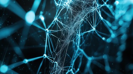 Fototapete - a complex glowing digital grid with interconnected nodes and lines against a vibrant dark blue backd