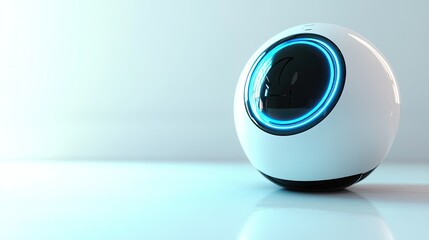 Poster - A glowing AI-powered robotic orb with blue LED accents, set against a clean white surface.