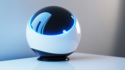 Poster - A glowing AI-powered robotic orb with blue LED accents, set against a clean white surface.