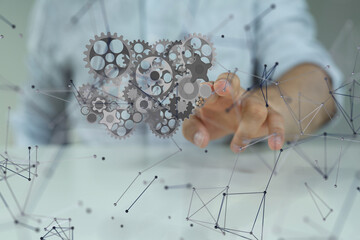 Poster - gear system data. Connecting lines and dots.Big data visualization