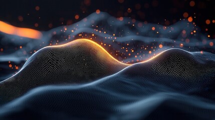 Poster - a captivating digital abstract landscape featuring undulating luminous neon waves that create a mesm