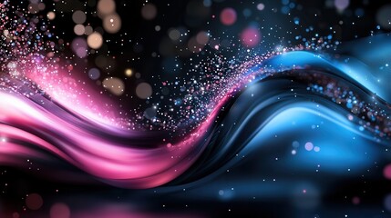 Poster - captivating digital abstract art showcasing a dynamic undulating wave of glowing neon energy against
