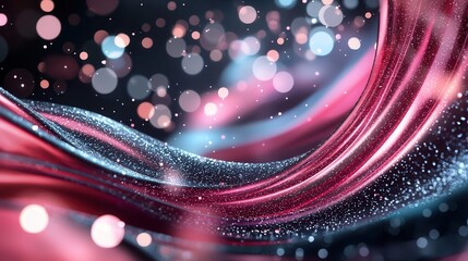 Poster - Mesmerizing digital artwork featuring vibrant undulating waves of pink and blue neon light against a dark atmospheric backdrop creating a captivating and futuristic visual experience