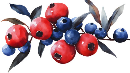 Poster - Fresh watercolor botanical illustration of colorful berries nature art creative vibrant