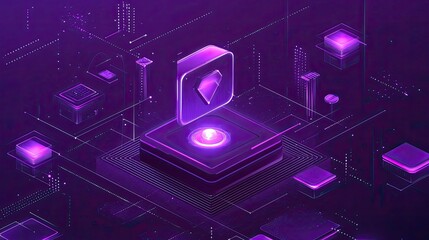 Poster - A high-tech digital background with deep purple tones, geometric shapes, and futuristic light effects symbolizing AI and big data
