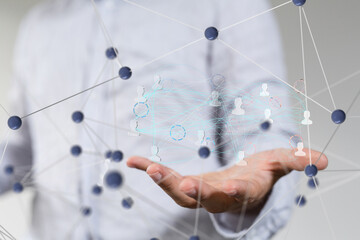 Poster - Global network. Blockchain. 3D illustration. Neural networks and artificial intelligence. Abstract