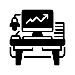 Poster - Desk with Computer line icon. Universal creative premium symbol. Vector sign icon logo template. Vector illustration