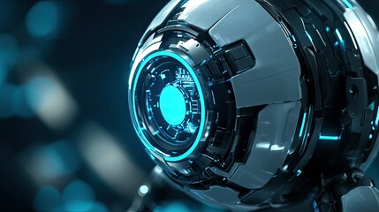 Poster - A high-tech spherical robot with neon blue details, appearing futuristic and advanced.