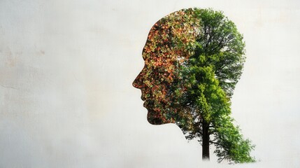 Poster - a human silhouette merging into a tree to represent unity with nature.