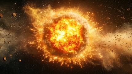 Poster - Dramatic cosmic explosion with a brilliant burst of fiery particles and energy in the vastness of space