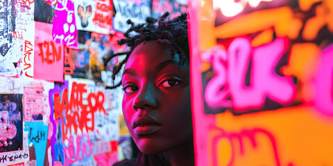 Poster - Portrait of a Woman Against a Graffiti Background