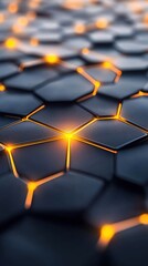 Poster - Abstract Hexagonal Pattern with Glowing Orange Lines on Dark Background