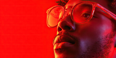 Poster - Close-up Portrait of Man Wearing Clear Eyeglasses Under Red Light