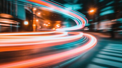 Poster - vibrant colorful and mesmerizing neon light trails created by fast moving vehicles in a futuristic t