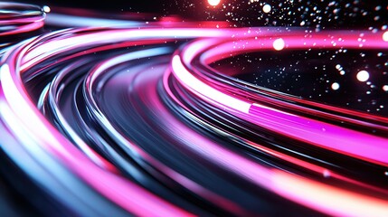 Poster - vibrant abstract visualization of a dynamic sound wave depicted with high speed glowing lines and tr