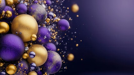 Poster - A captivating and sophisticated 3D abstract composition featuring a kaleidoscope of floating iridescent spheres in shades of purple and gold