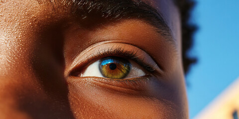 Poster - Close-up Photograph of a Person's Eye and Adjacent Facial Features