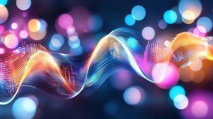 Poster - Vibrant and dynamic futuristic abstract background featuring captivating high speed neon waves and curves creating a mesmerizing digital and technological atmosphere