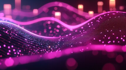 Poster - an abstract futuristic visualization of a global data wave and interconnected neural network with vi