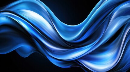 Poster - vibrant glowing blue waves and curves gracefully flowing and twisting across a dramatic dark backgro