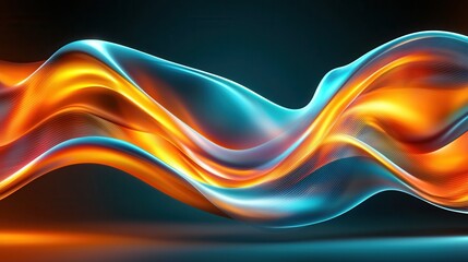Poster - a vibrant and dynamic abstract composition of flowing luminous waves in a mesmerizing blend of orang