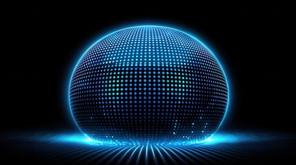 Fototapete - A sleek futuristic digital sphere composed of a grid of glowing blue points representing advanced technology innovation and interconnectivity