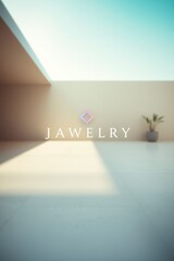 Wall Mural - Minimalist jewelry logo design in modern interior setting with natural light and a hint of greenery