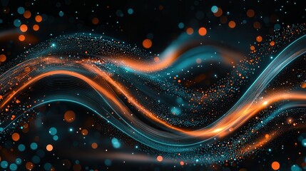 Poster - a captivating abstract landscape featuring vibrant swirling neon waves and glowing orbs created thro