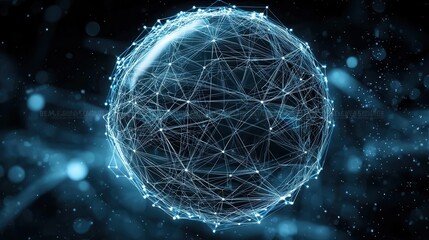 Fototapete - a digital futuristic depicting a geometric wireframe sphere composed of interconnected points symbol