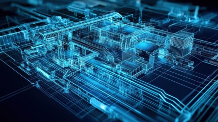 Poster - 3D Abstract Visualization of Blueprint Technology and Digital Design