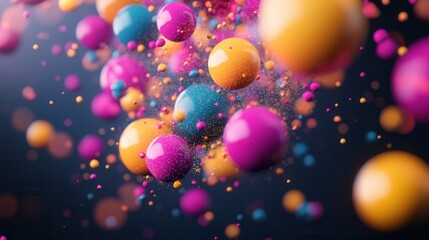 Poster - vibrant and dynamic 3d composition featuring a mesmerizing display of glowing colorful spheres in a 