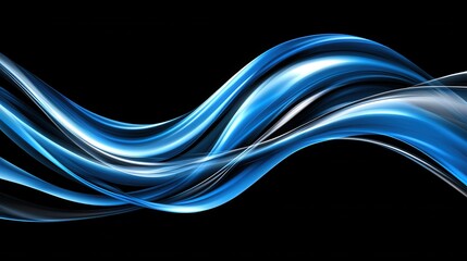 Poster - Captivating abstract depicting luminous blue digital waves flowing gracefully across a sleek dark background creating a mesmerizing futuristic visual display