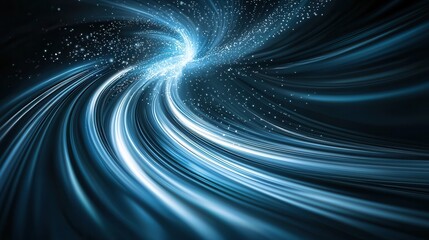 Poster - Vibrant blue energy vortex with a mesmerizing flow of luminous particles creating a surreal and captivating hyperspace tunnel effect
