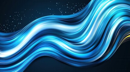 Fototapete - An abstract futuristic image depicting glowing undulating blue waves or lines of data flowing and moving dynamically across a dark background