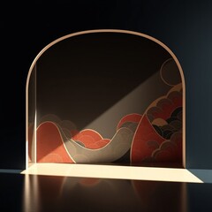 Wall Mural - Stylish minimalistic room with abstract waves design