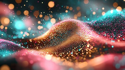 Poster - captivating abstract image showcasing dynamic glowing neon wave lines with digital details and vibra