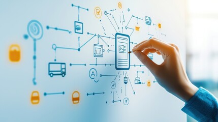 Aufkleber - Hand Selecting Icon in Smart Technology Network Concept Diagram