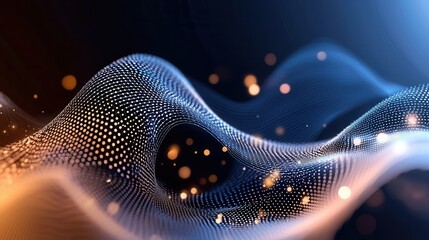 Poster - A captivating abstract image featuring a mesmerizing luminous display of neon like particles flowing and swirling within a surreal cyber inspired tunnel of infinite dreamlike space